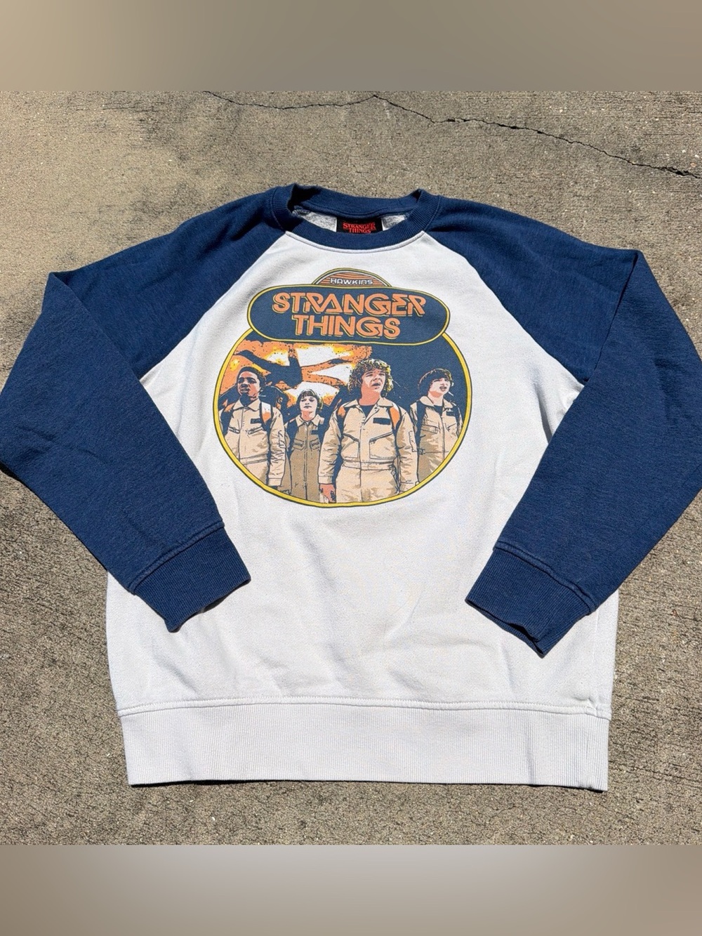 Stranger Things  White & Navy Raglan Sweatshirt